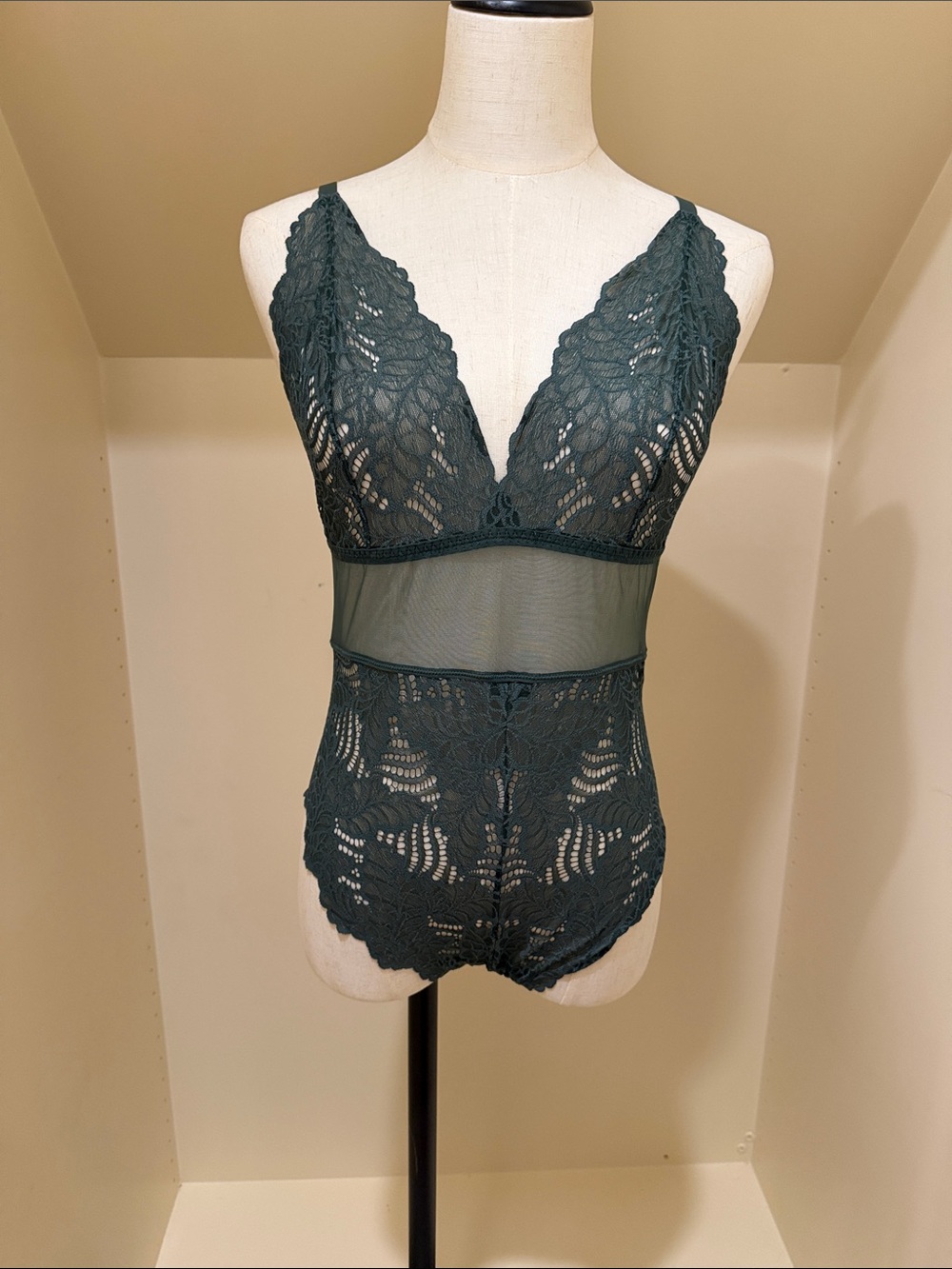 Adore Me Deep Teal Lace Plunge Bodysuit